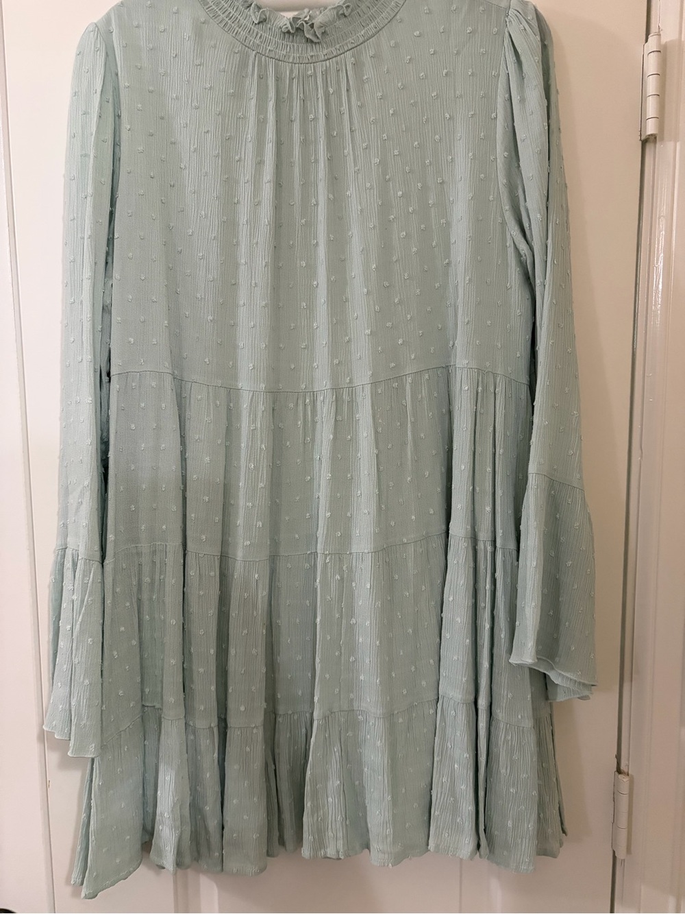 Altar'd State Light Mint Tiered Long-Sleeve Swiss Dot Dress